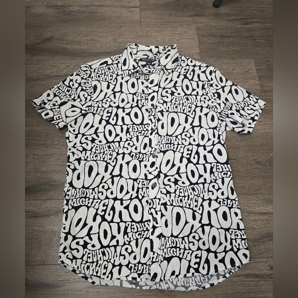 Michael Kors Men's Funky Button Down White Black Size Small
